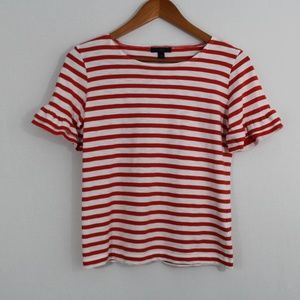 ⬇️ $25 J. Crew Orange & White Striped Ruffle Sleeve Top
